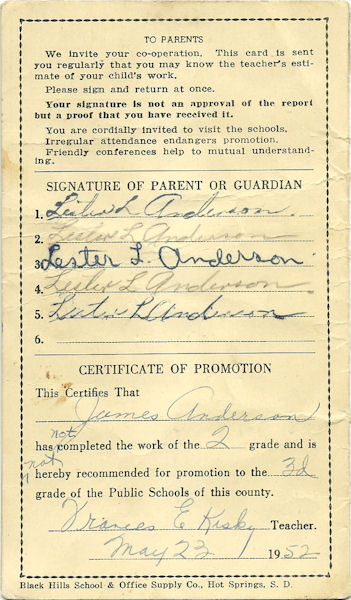 back of report card